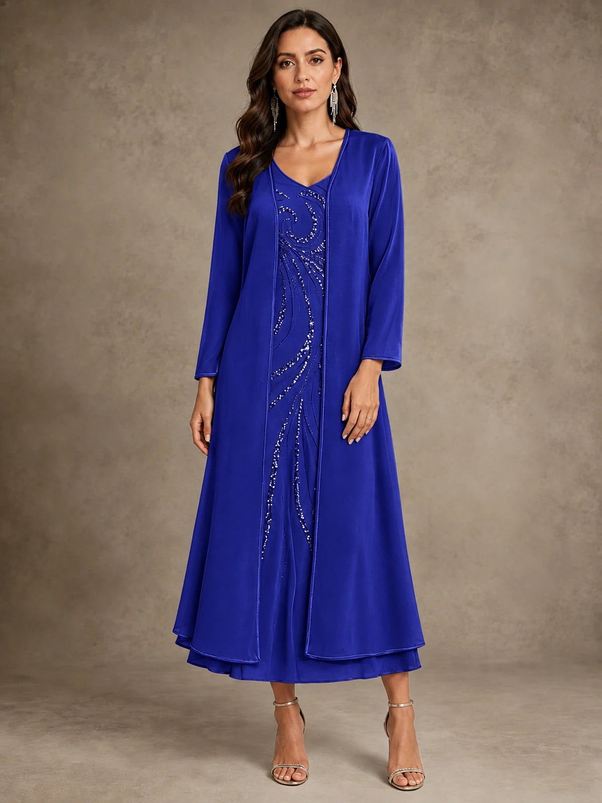Sequin Chiffon Mother of the Bride Dress with Jacket