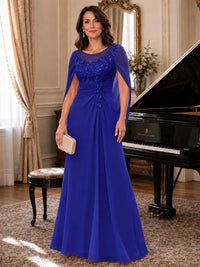 Elegant Applique Chiffon Mother of the Bride Dress with Cape Sleeves