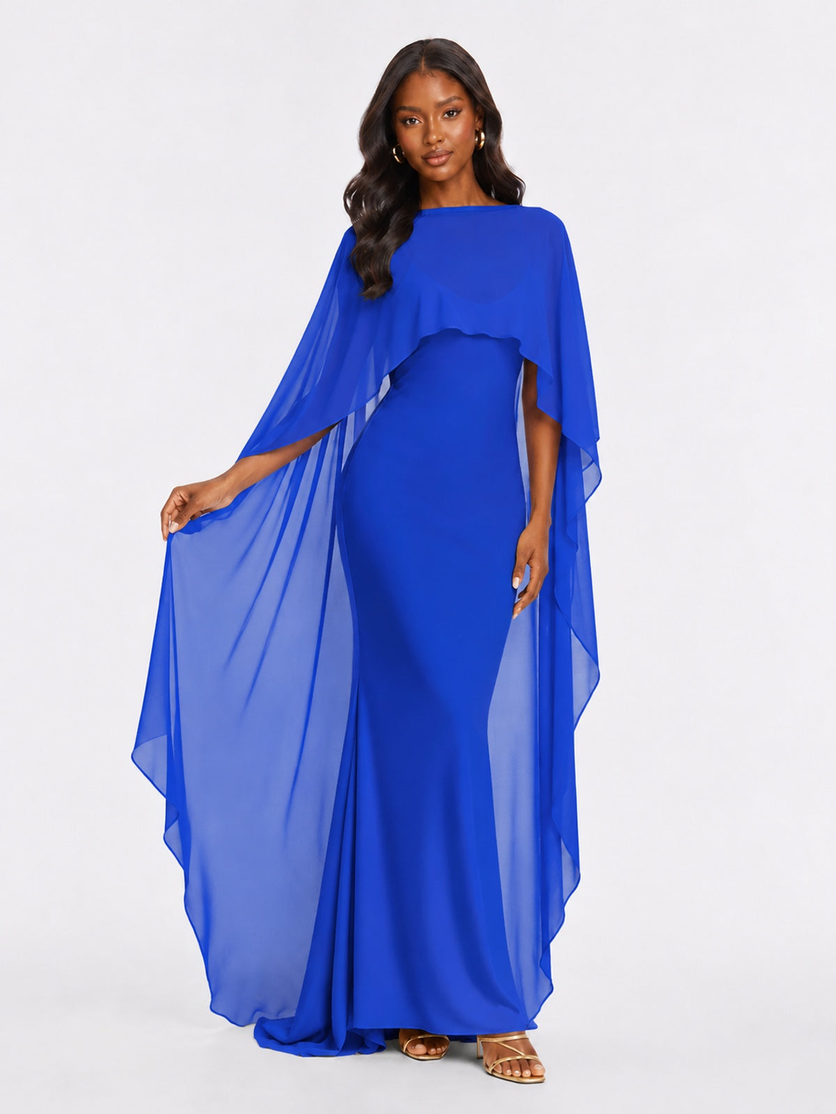 Satin Cape Prom Dresses Meramid Maxi Dress