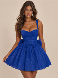 Sweetheart Glitter Tulle Puffy Mini Dress with Bow