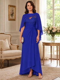 Elegant Chiffon Mother of the Bride Dress with Lace Applique and Cape Sleeves