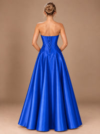 Blush Pink Strapless Satin A-Line Prom Dress with Ruched Bodice