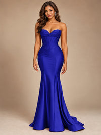 Red Strapless Satin Mermaid Prom Dress with Corset Bodice