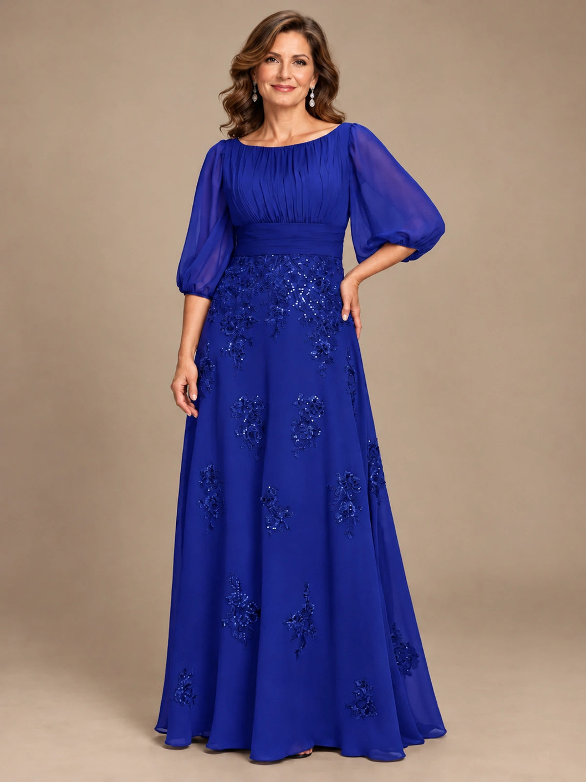 A-Line Mother of the Bride Dress with Sheer Puff Sleeves