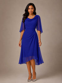 Cowl Neck Ruched Chiffon Mother of the Bride Dresses with Flutter Sleeves