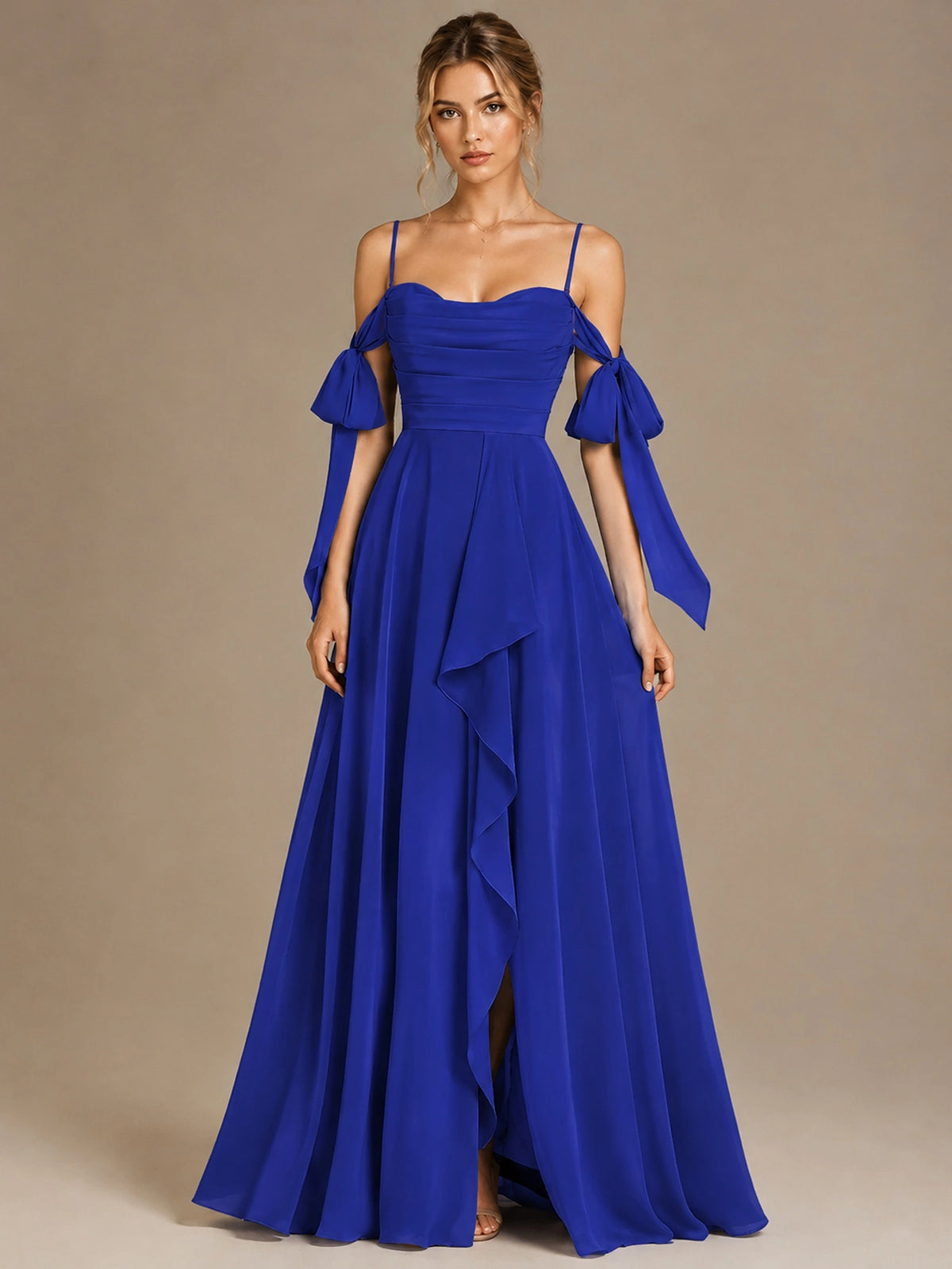 A-Line Ruffles Chiffon Bridesmaid Dress with Slit