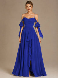 A-Line Ruffles Chiffon Bridesmaid Dress with Slit