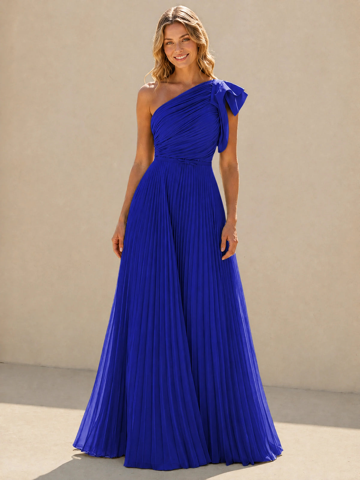 One Shoulder Pleated Chiffon A-Line Floor-Length Bridesmaid Dress
