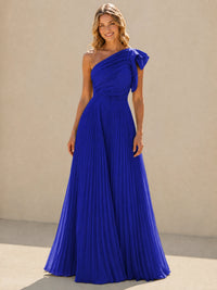 One Shoulder Pleated Chiffon A-Line Floor-Length Bridesmaid Dress