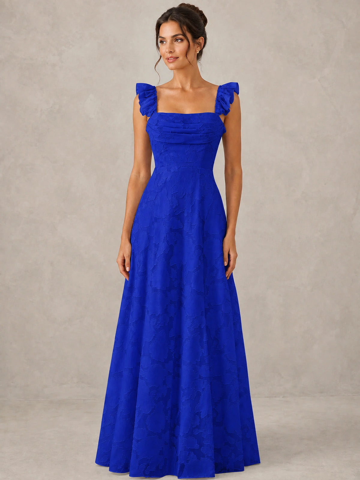 Jacquard Square Neck A-Line Maxi Dress