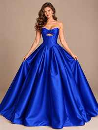 Pink Strapless Corset Satin Prom Derss & Ball Gown with 3D Floral