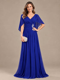 Ruched V Neck Mother of The Bride Dresses with Shawls Appliques and Cap Sleeves