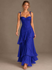 Spaghetti Strap Tiered Ruffles Chiffon Prom Dress