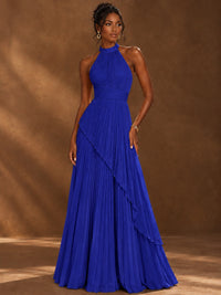 Wrap Pleated Prom Dress Halter A-line Chiffon Formal Wedding Dress