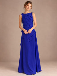 3D Floral Applique Sleeveless Formal Maxi Dress