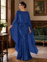 Sequin 2 Pieces Mother of the Bride Dress with Cap Sleeves Chiffon Formal Gowns