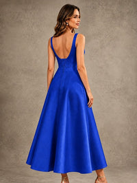 Tea-Length Satin Mother of the Bride Dress with 3D Flower Detail