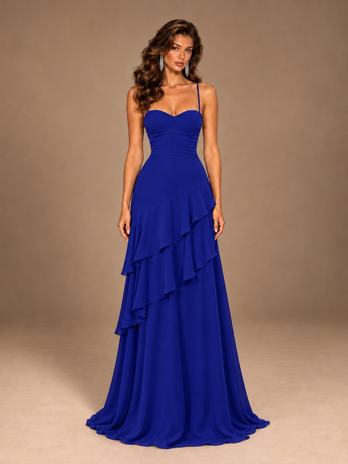 Sweetheart A-Line Ruffle Prom Dress with Spaghetti Straps