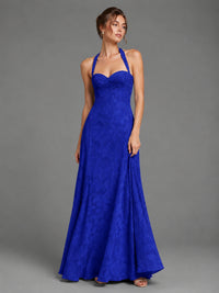 A-Line Halter Floral Chiffon Maxi Dress