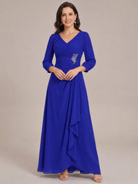 Royal Blue-Long Sleeve Chiffon Beaded Mother of The Bride Dresses for Women