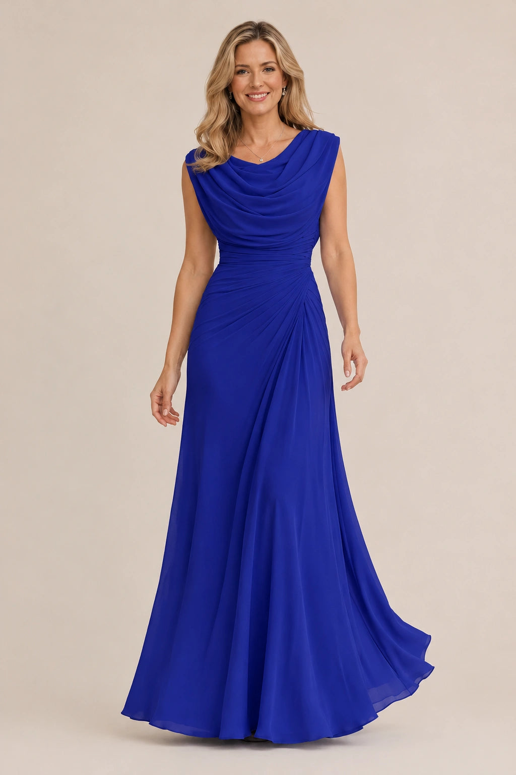 Cowl Neck Ruched Chiffon Mother of the Bride Dress