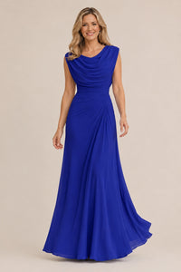 Cowl Neck Ruched Chiffon Mother of the Bride Dress
