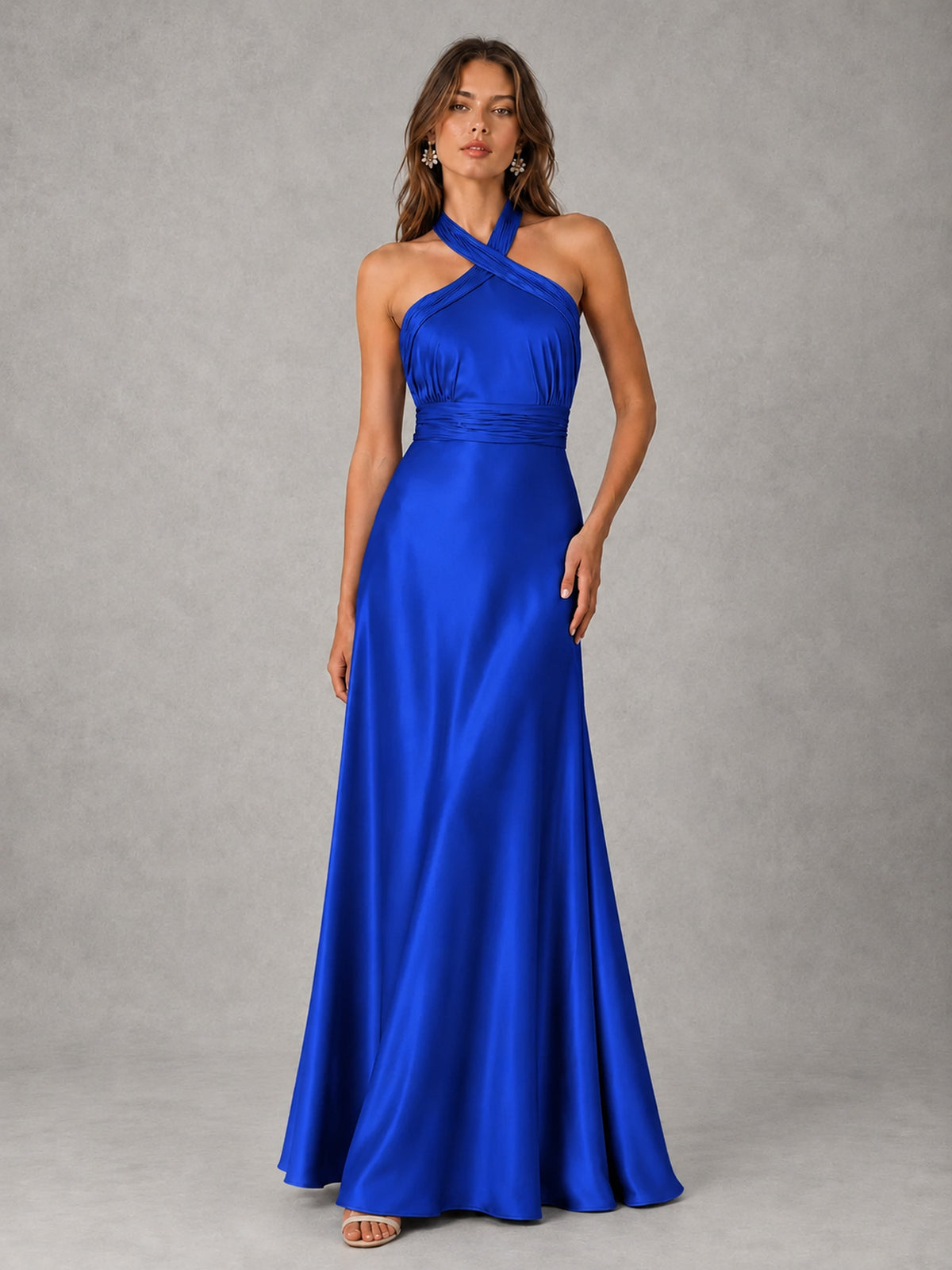 Sage Green Satin A-Line Bridesmaid Dress with Halter Neck
