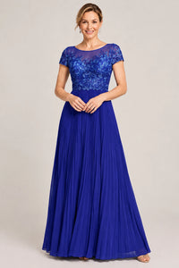 Embroidered Lace Pleated Mother of the Bride Dress