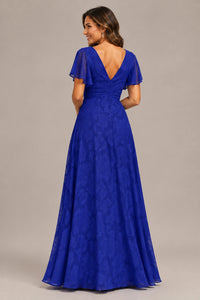 Jovellee Floral Chiffon A-Line Mother of the Bride Dress with Flutter Sleeves