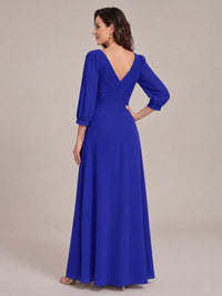 V-Neck Pleated Chiffon Mother of the Bride Dress with Flutter Sleeves
