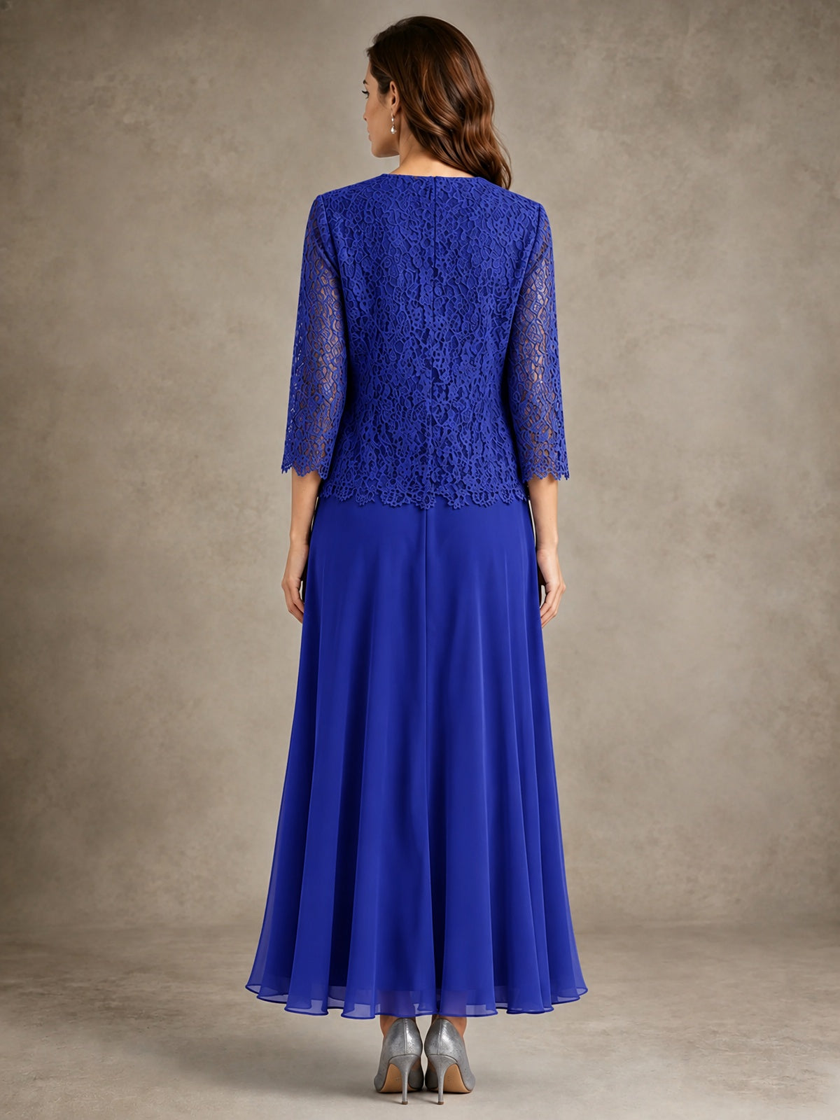 2-Piece Chiffon Mother of the Bride Dress with Lace Jacket