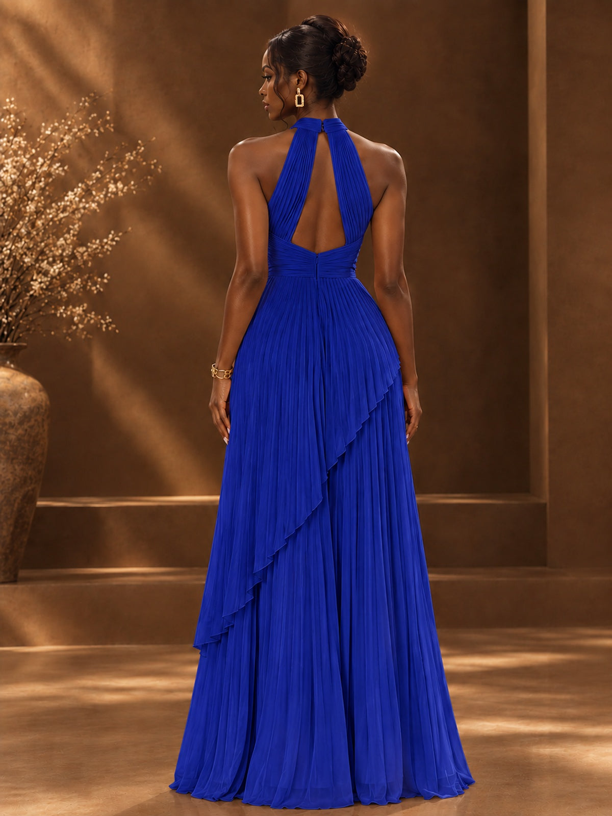Wrap Pleated Prom Dress Halter A-line Chiffon Formal Wedding Dress