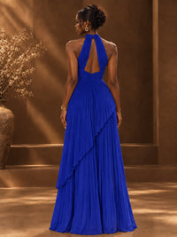 Wrap Pleated Prom Dress Halter A-line Chiffon Formal Wedding Dress