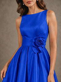 Tea-Length Satin Mother of the Bride Dress with 3D Flower Detail