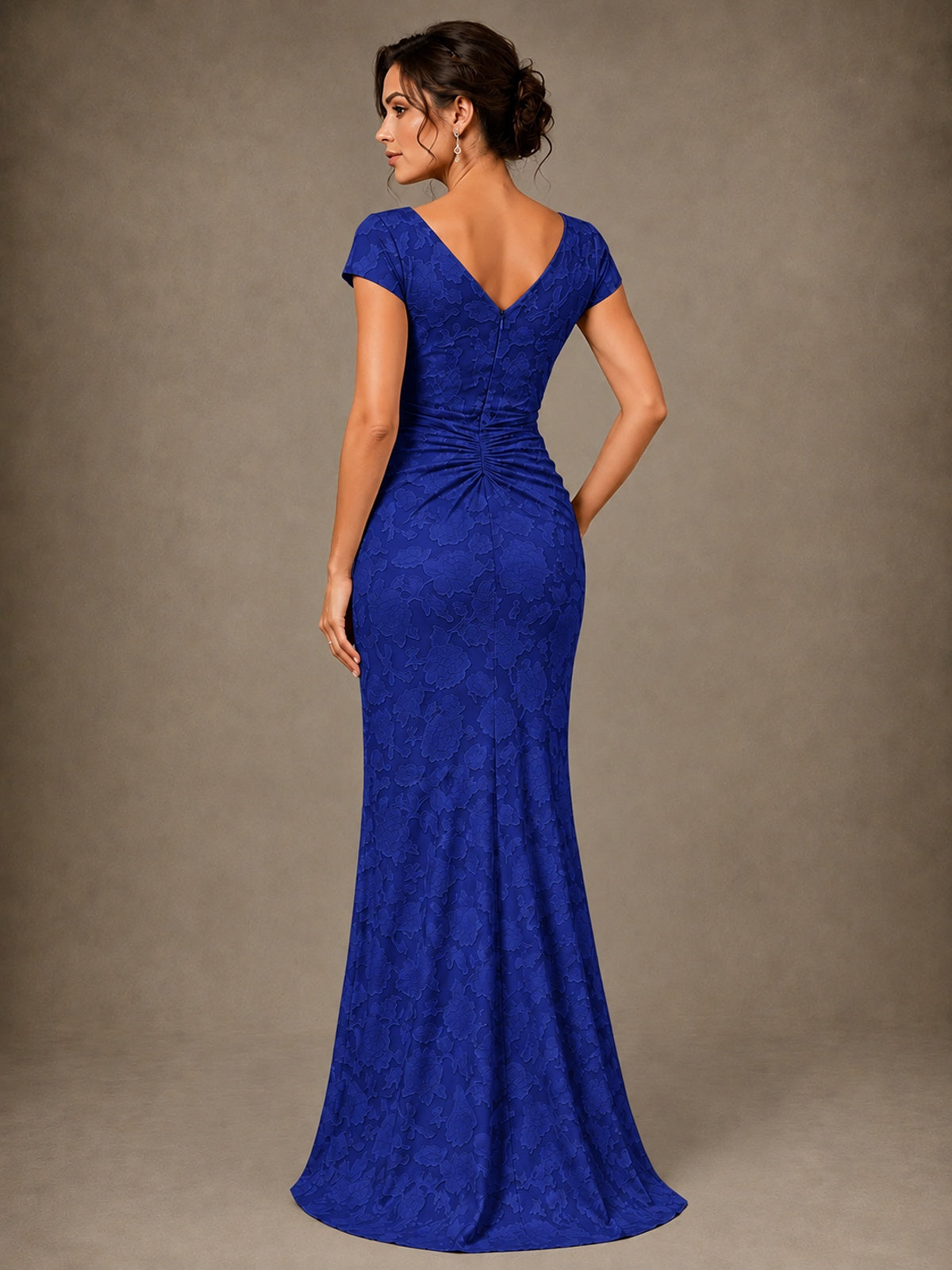 V-Neck Floral Jacquard Mother of the Bride Dress with Slit