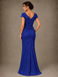 V-Neck Floral Jacquard Mother of the Bride Dress with Slit