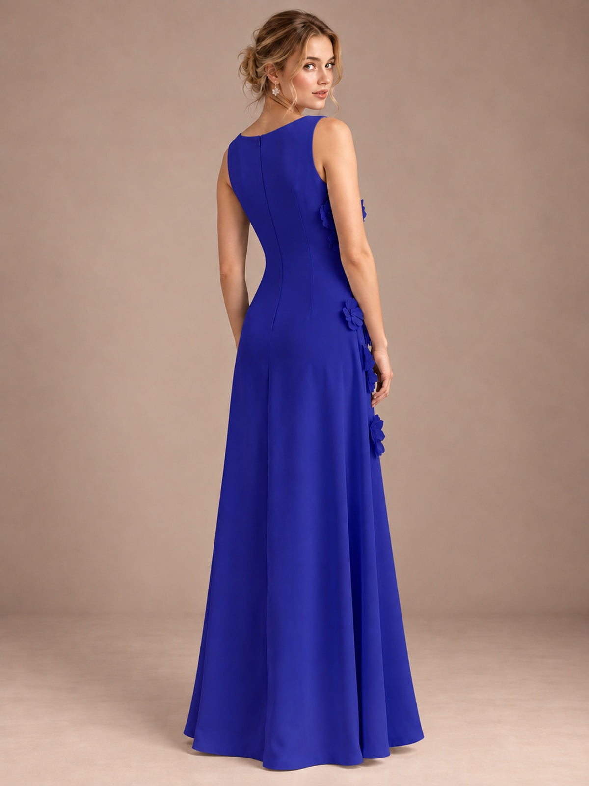 3D Floral Applique Sleeveless Formal Maxi Dress