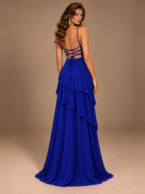 Sweetheart A-Line Ruffle Prom Dress with Spaghetti Straps