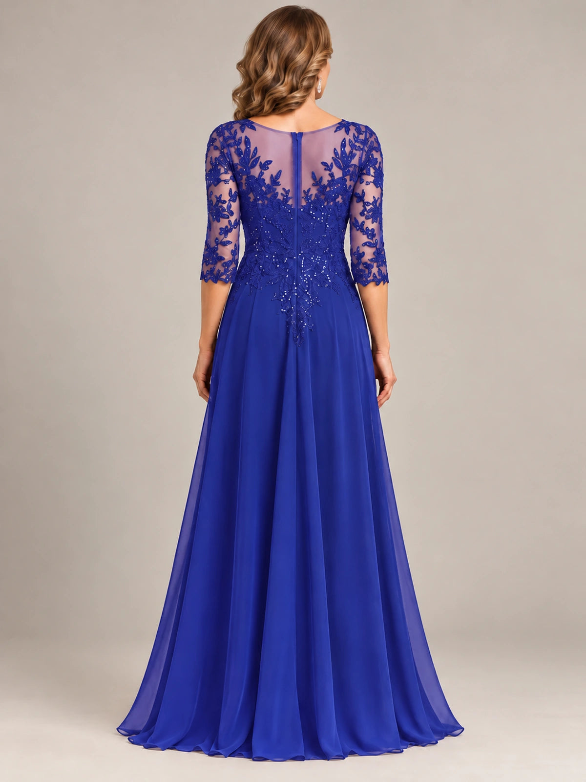 Sequin Lace A-Line Mother of the Bride Dress with 3/4 Sleeves