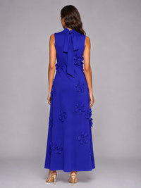 3D Floral Applique High Neck Prom Maxi Dress