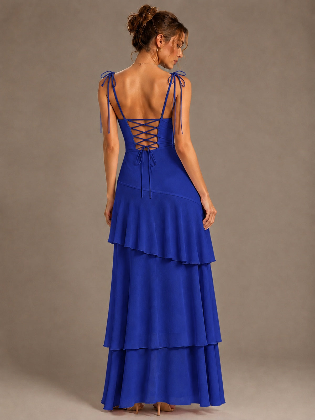 Spaghetti Strap Tiered Ruffles Chiffon Prom Dress