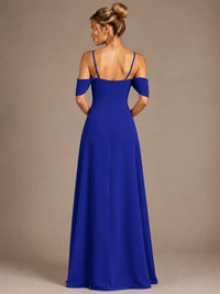 Spaghetti Strap Chiffon Bridesmaid Dress with Ruffles Slit