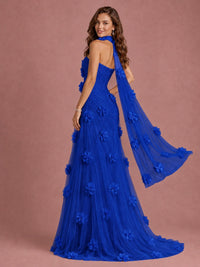 Blush Pink Strapless Sweetheart 3D Floral Tulle Mermaid Prom Dress