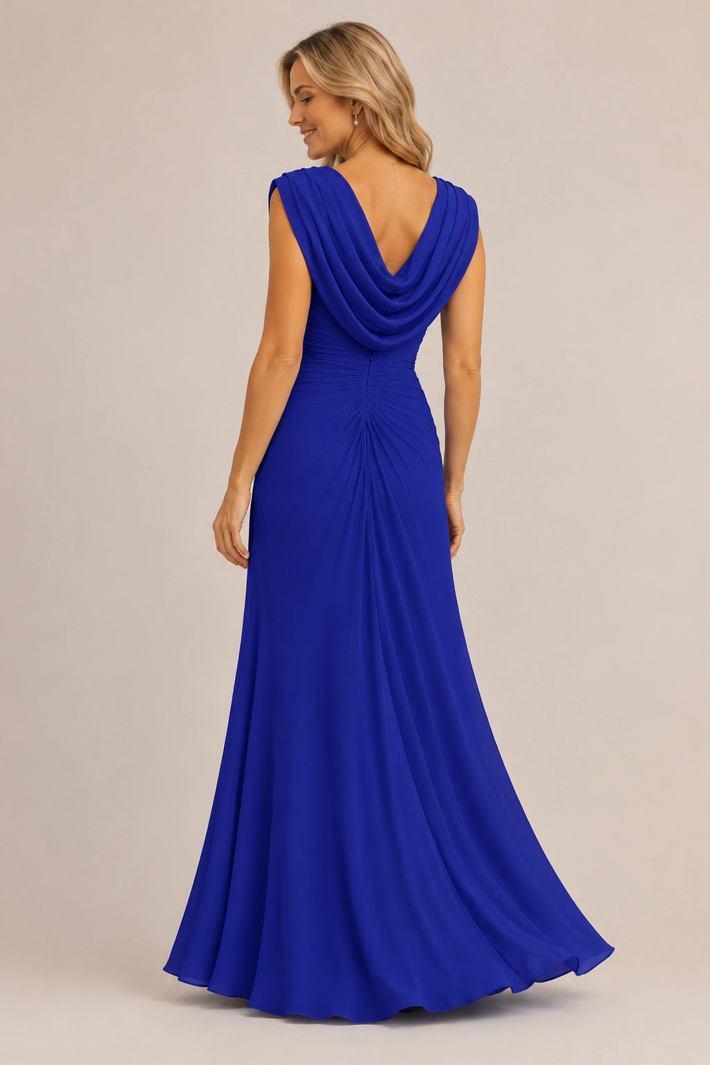 Cowl Neck Ruched Chiffon Mother of the Bride Dress