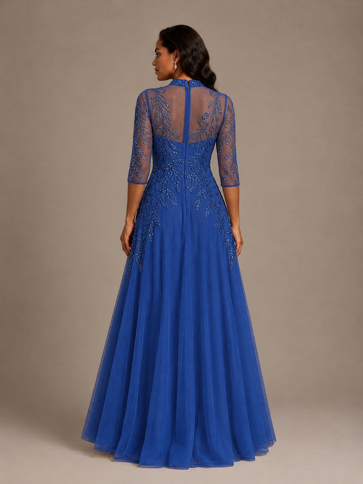 Embellished Appliques Mother of the Bride Dress with 3/4 Sleeves