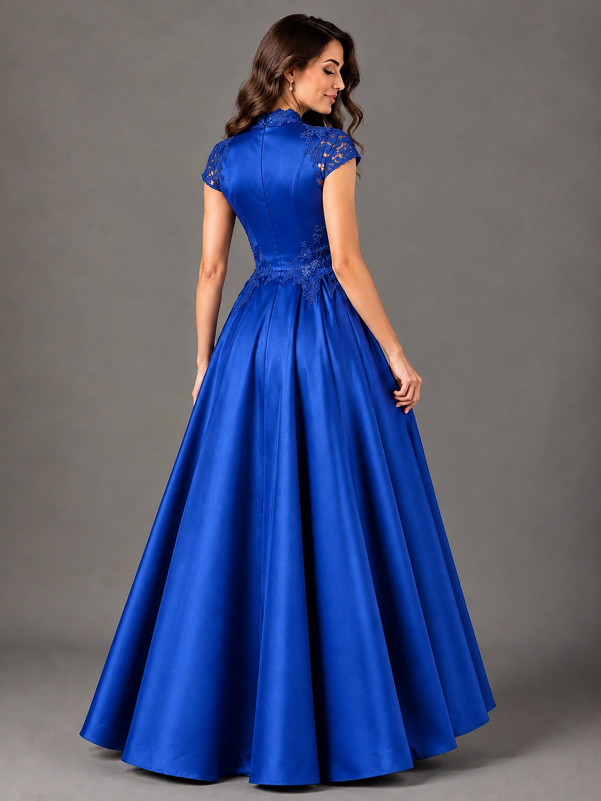Lace Appliqué A-Line Satin Maxi Dress