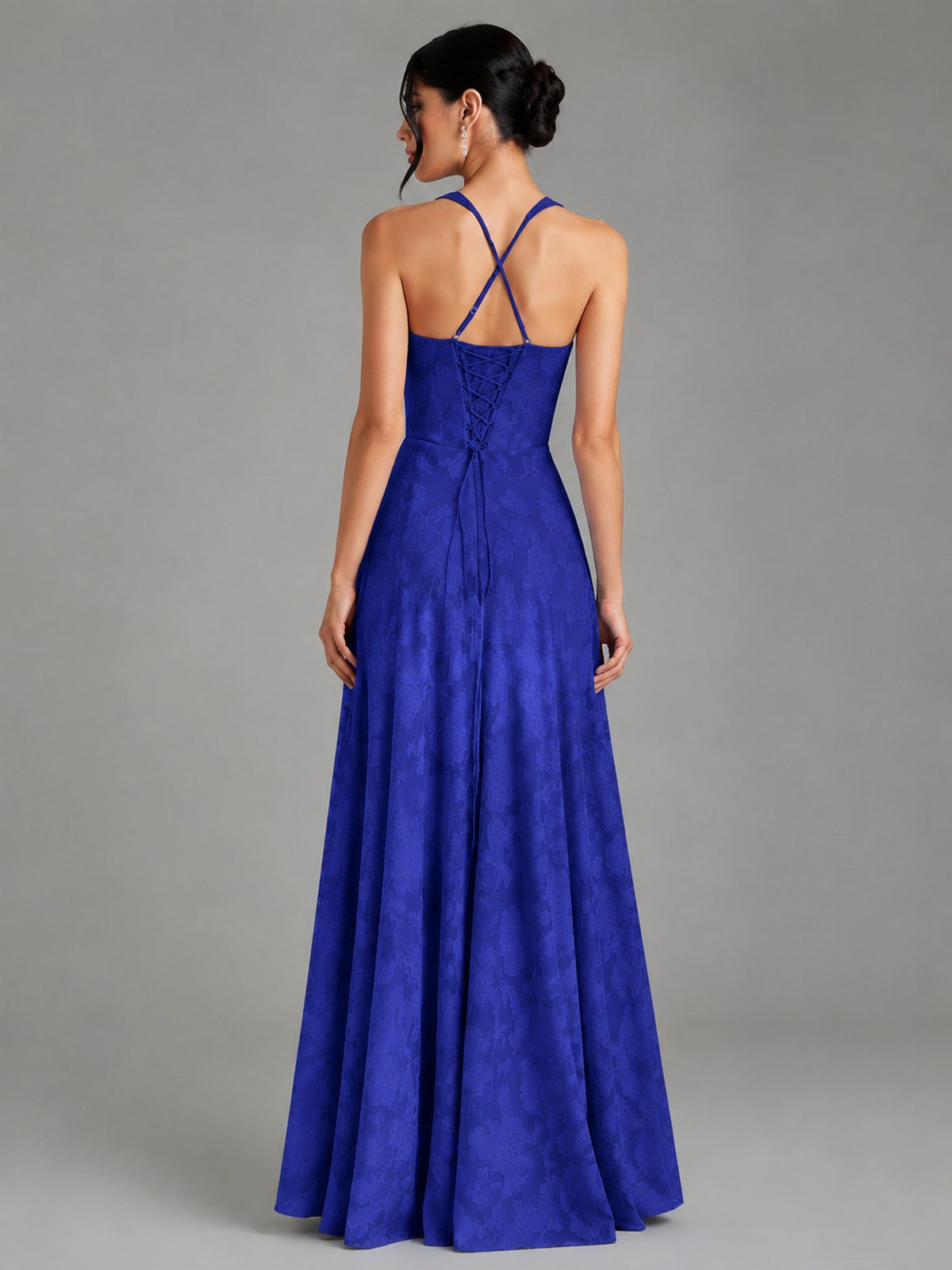 A-Line Halter Floral Chiffon Maxi Dress