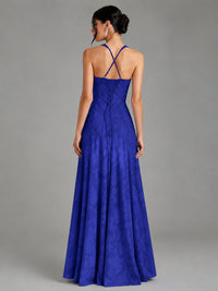 A-Line Halter Floral Chiffon Maxi Dress