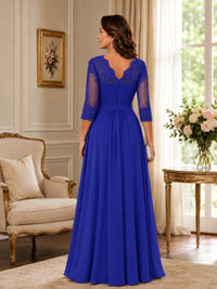Chiffon Lace Applique Mother of the Bride Dress with 3/4 Sleeves