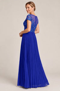 Embroidered Lace Pleated Mother of the Bride Dress